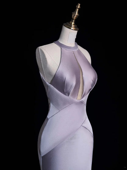 Princess Mermaid Halter Dusty Lilac Satin Long Formal Evening Dress Gowns Prom Dresses N744