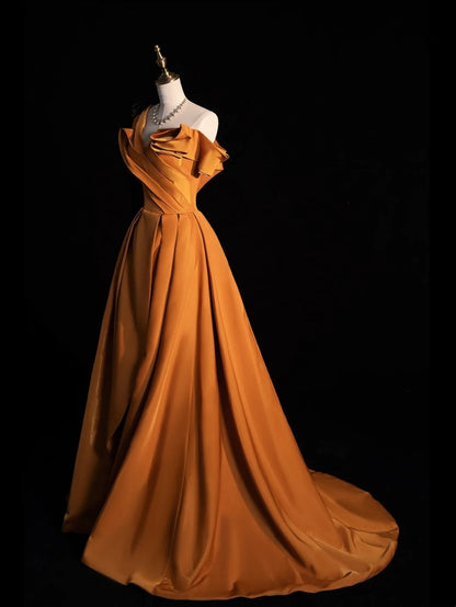 Chic Ball Gown One Shoulder Satin Sleeveless Senior Prom dresses High School Long Formal Dress N1267