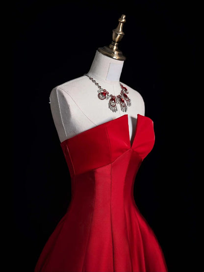 Modest Ball Gown Strapless Red Pleated Ruffles Long Prom Dresses Night Semi Formal Dress N691