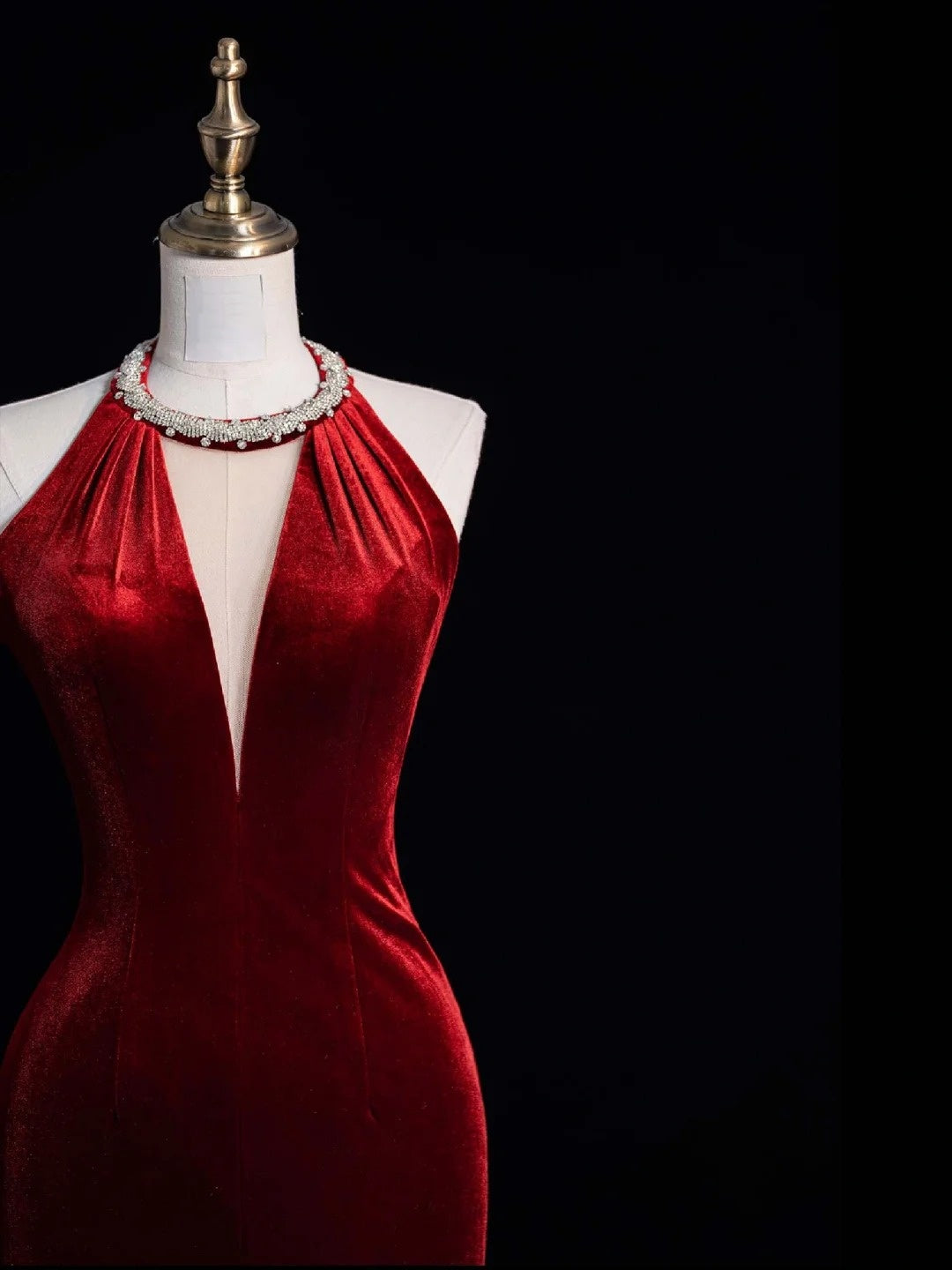 Stunning Mermaid Scoop Neck Burgundy Velvet With Tassels Prom Dresses Inspiration Evening Dress Princess Graduation Gown N1082