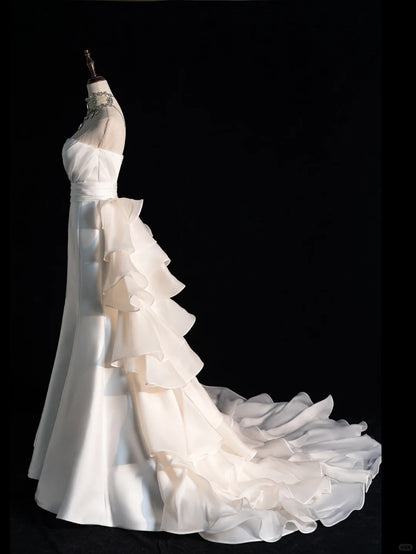 Pretty Mermaid Sweetheart Satin White With Ruffled Brides Gown Bridal Dress Style Long Wedding Dresses RB6568