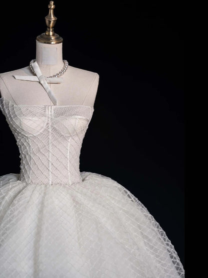 Classy Ball Gowns High Low Strapless White Tulle Prom Dresses Graduation Gown 20th Birthday Outfits N507