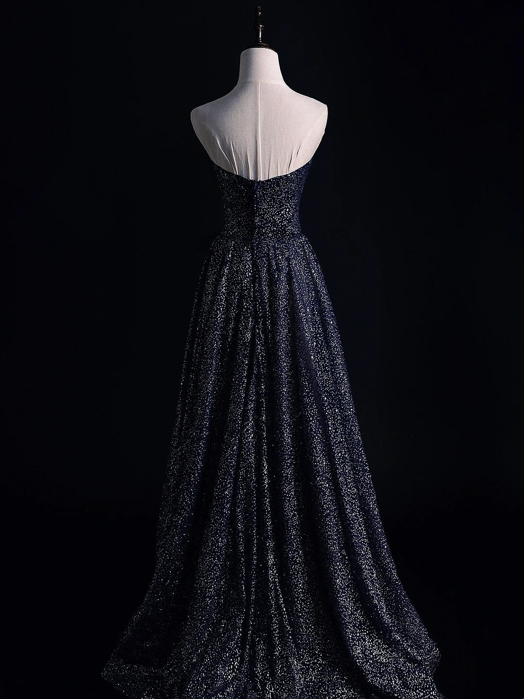 Classy A line Strapless Black Sequins College Formal Outfit Long Prom Graduation Dresses N1218