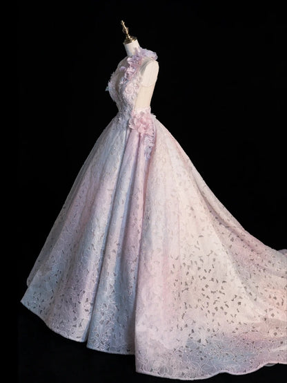 Modest Ball Gown Halter Pink Open Backs With Flowers College Formal Outfit Long Prom Inspo Graduation Dresses N1216