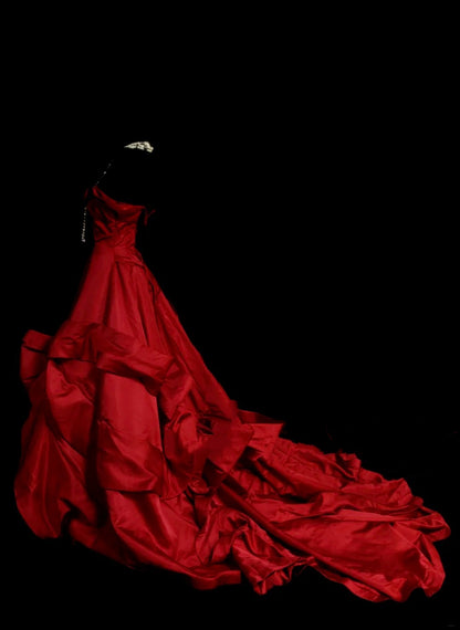Retro Ball Gown Strapless Red 60s Prom Dresses Fashion Evening Gowns Long Formal Party Dress N831