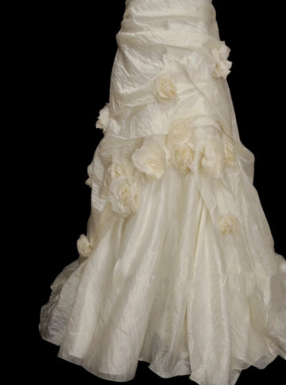 Vintage 70s Mermaid One Shoulder With 3D Flowers Wedding Dress Fairytale Bridal Dresses N1384