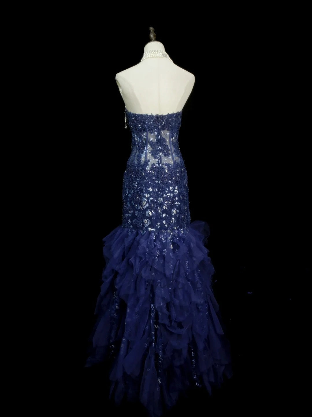 Vintage Mermaid Sweetheart Navy Blue Tulle Sleeveless Formal For Women Girls Teens Prom Dresses N2262