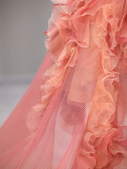 Beautiful Ball Gown Strapless Pink Tulle Sleeveless Long Prom Dresses Inspo Formal Outfits RB3989