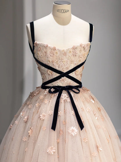 Beautiful Ball Gown Spaghetti Straps Light Pink Tulle Sleeveless Long Prom Dresses Inspo Formal Outfits RB3991