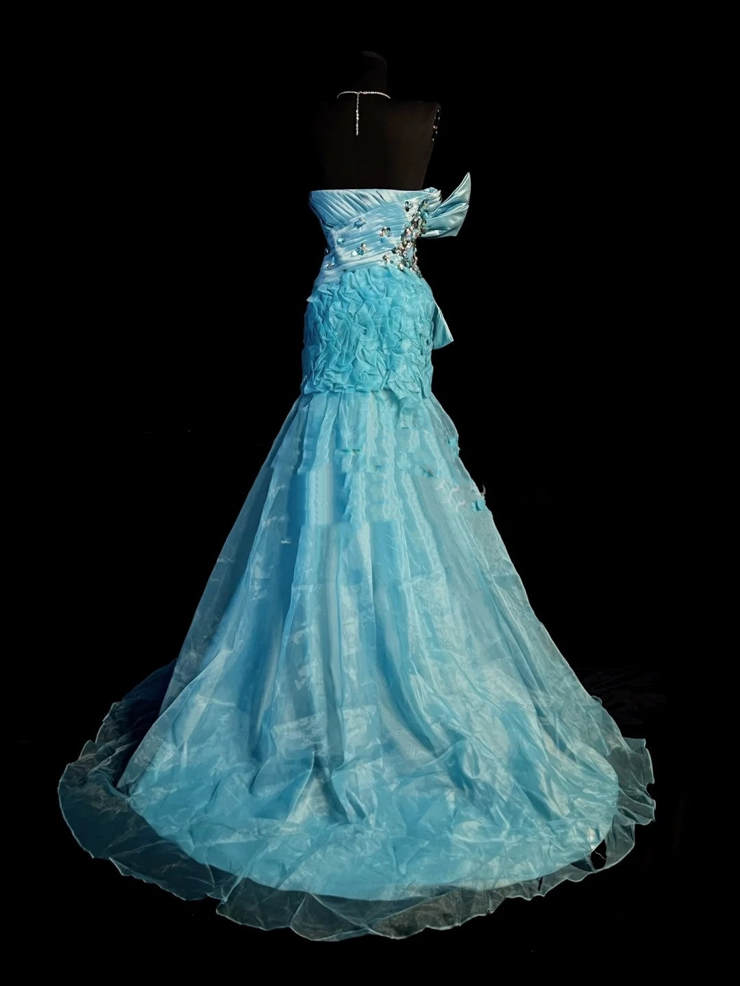 Vintage Mermaid Sweetheart Blue Organza Long Prom Dresses Party Dress 18th Birthday Outfits Graduation Dress N911