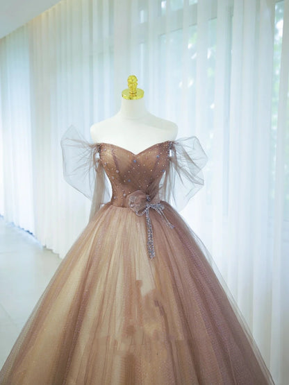 Elegant Ball Gown Off The Shoulder Tulle Long Formal Dress 18th Birthday Prom Dresses N2852
