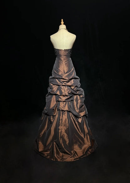 Vintage Prom Dresses Aesthetic 1950s Retro Ball Gown Strapless Chocolate Long Evening Dress N2322