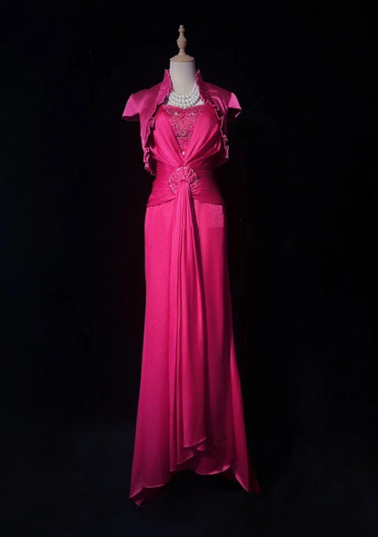Hot Pink Prom Dress Inspo Mermaid Sweetheart Satin With Beading 18th Birthday Outfits Formal Party Gown RC0121