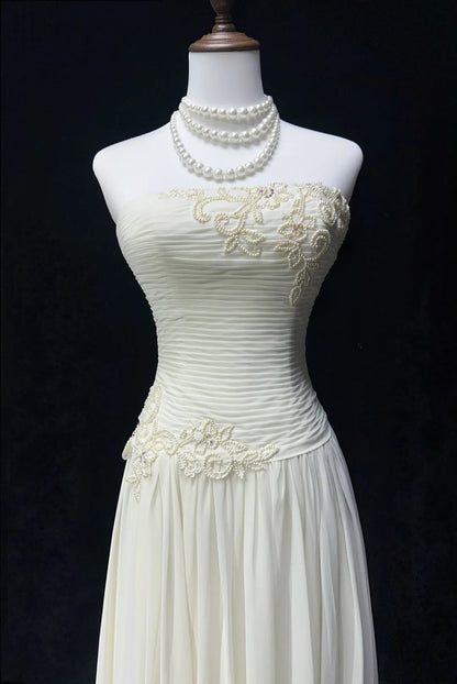Timeless Wedding Dresses A Line Strapless White Chiffon With Appliqued Long Bridal Gown N3013