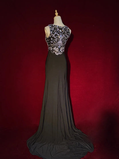 Modest Prom Dresses Mermaid Scoop Neck With Silver Beading Long Formal Evening Dress N3874