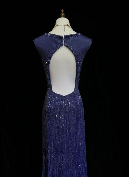 Vintage Prom Dresses Mermaid V Neck Royal Blue 90s With Backless Beading Long Formal Party Dress N2505