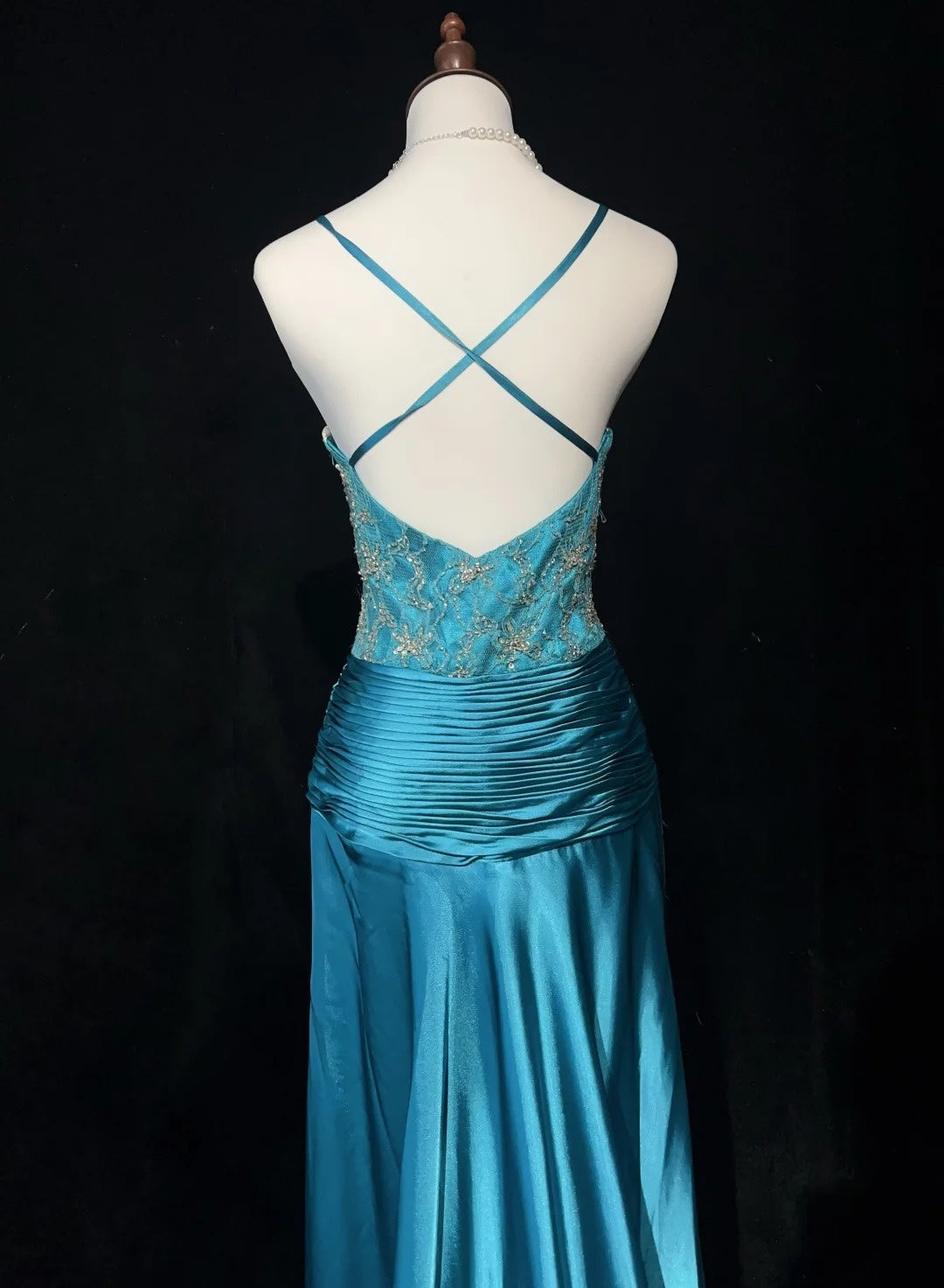 Vintage Prom Dresses Mermaid Spaghetti Strap Blue Satin 1990s Long Formal Evening Gown N2643