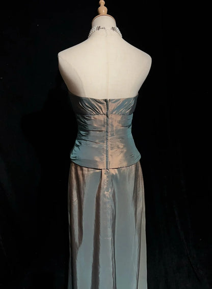 Vintage Prom Dresses A line Strapless Sleeveless 1990s Long Formal Evening Gown N2633