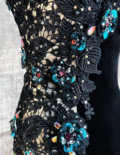 Vintage Prom Dresses Mermaid One Shoulder Black Velvet Sequin With Split Long 70s Formal Gown N2579