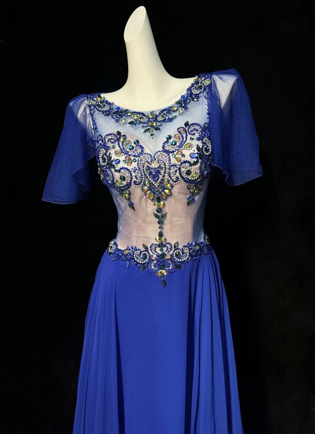 Royal Blue Prom Dress Inspo A line Jewel Chiffon With Beaded Birthday Outfits Formal Party Gown RC0126