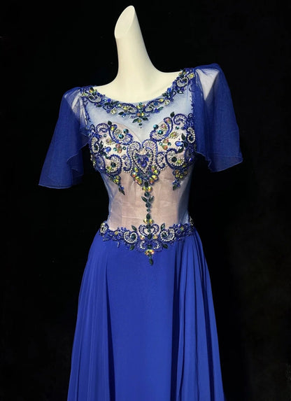 Royal Blue Prom Dress Inspo A line Jewel Chiffon With Beaded Birthday Outfits Formal Party Gown RC0126