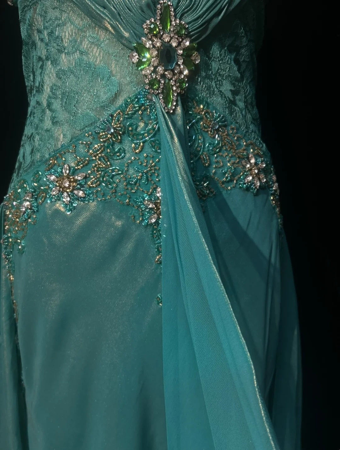 Elegant A Line Spaghetti Strap Blue Chiffon With Beaded Bodice Formal Dress Long Prom Dresses N2724