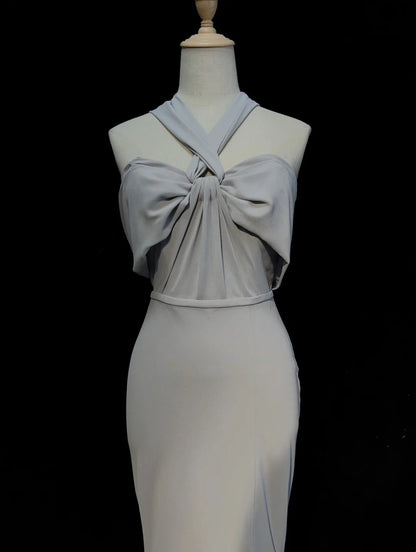 Vintage Prom Dresses Inspo Mermaid Halter Grey Long 1990s With Folded Formal Gowns N3325