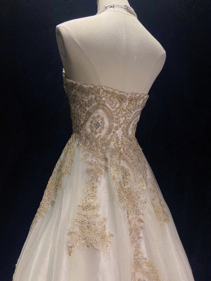 Vintage Prom Dresses Inspo Ball Gown Sweetheart Champagne With Gold Lace For Women Formal Dress N3219
