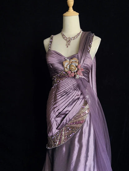 Vintage Prom Dresses Inspo Mermaid Spaghetti Strap Grape Satin 90s With Beaded Formal Gowns N3350