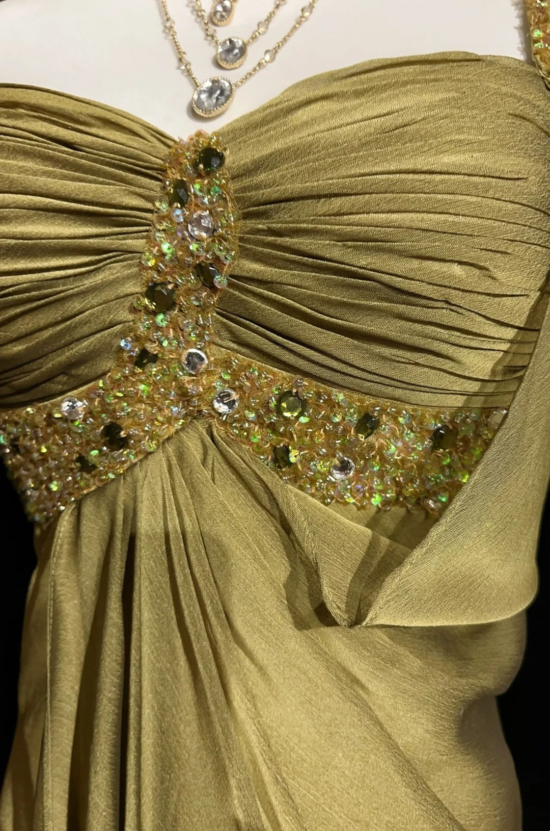 Vintage Prom Dresses A line One Shoulder Gold Chiffon 1990s Long Formal Evening Gown N2664