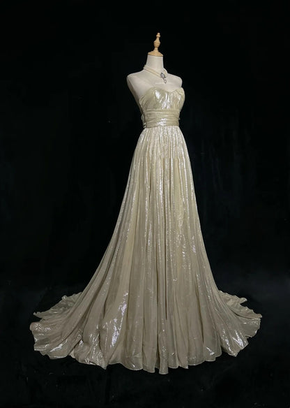 Gold Prom Dress Inspo A Line Sweetheart With Ruched Modest Long Formal Party Gown RC0085