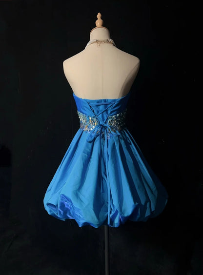 Princess Ball Gown Strapless Blue Taffeta Short Mini Homecoming Dresses Hoco Gowns N2907