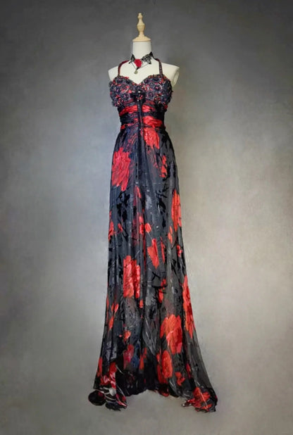 Floral Prom Dress Inspo Mermaid Halter Chiffon With Beading 18th Birthday Outfits Formal Party Gown RC0119