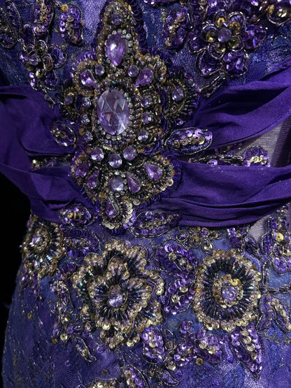 Purple Prom Dress Inspo Mermaid Square Neck Chiffon With Gold Beaded Birthday Outfits Formal Party Gown RC0129