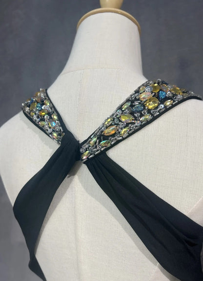 Vintage Prom Dresses Mermaid Halter Black Tie Dress Satin 70s With Beading Backless Long Formal Gown N2519
