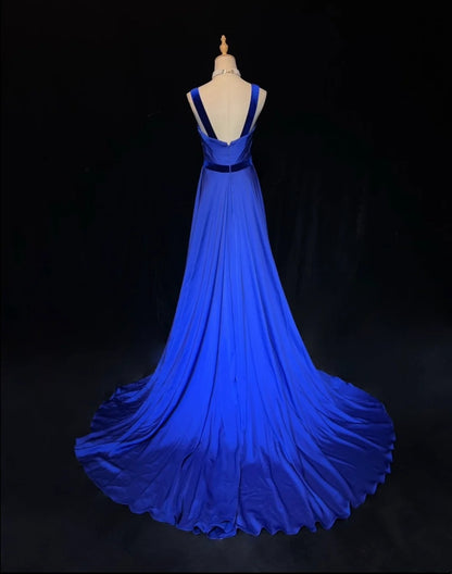 Vintage Prom Dresses Mermaid Royal Blue Velvet Sleeveless With Beading 90s Long Formal Gown N2902
