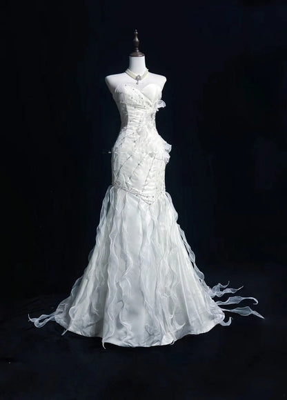 White Prom Dress Inspo Mermaid Sweetheart Beading Long Birthday Outfits Formal Party Gown RC0102