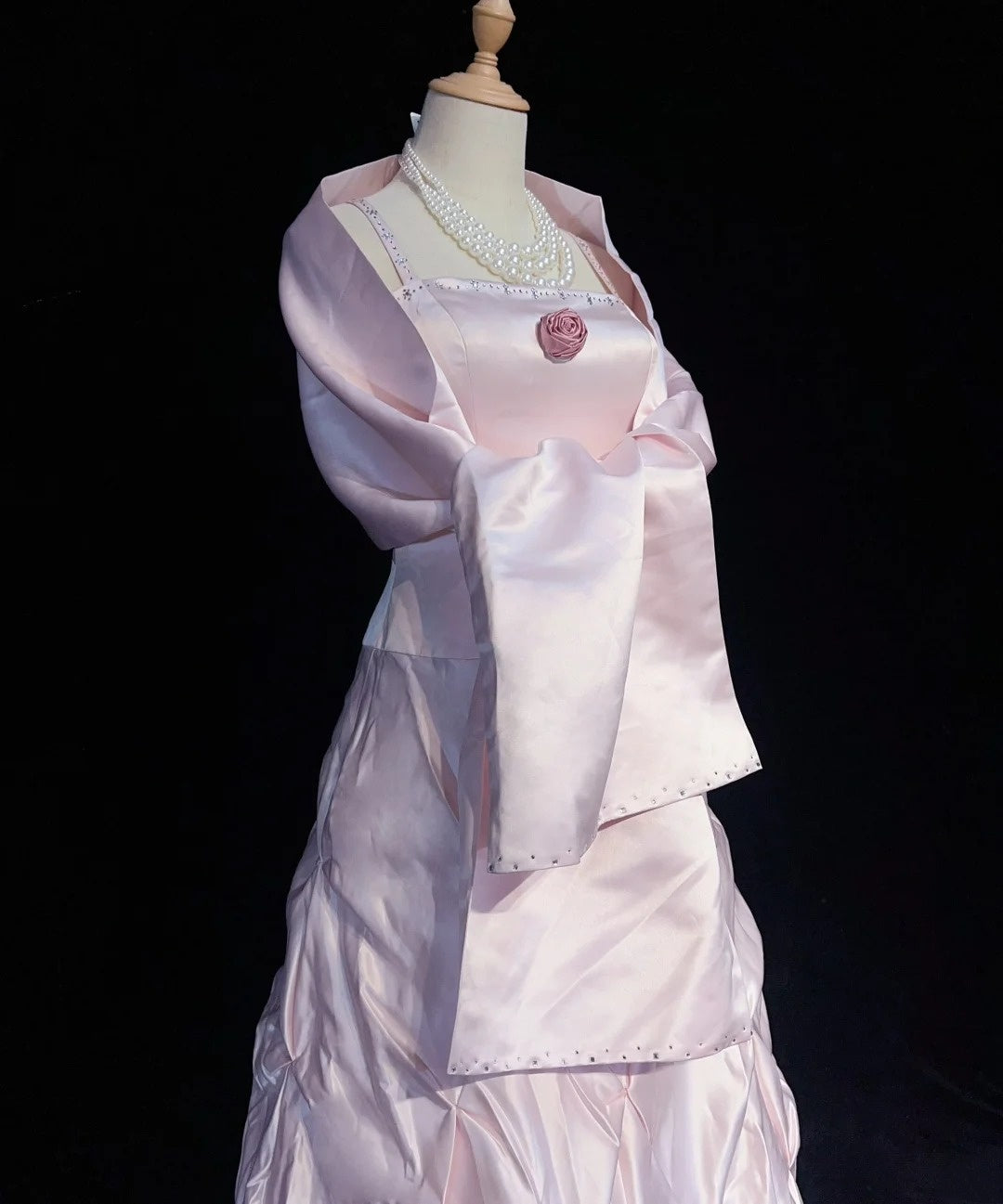 Vintage Prom Dresses 1950s Retro Classy A line Spaghetti Strap Pink Evening Outfits With Cape N3003