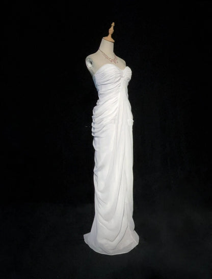Classy Prom Dresses Mermaid Sweetheart White Chiffon With Ruffle Long Formal Dress N2895
