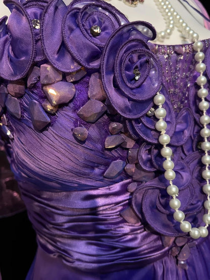 Vintage Prom Dresses A line Spaghetti Strap Grape Chiffon Sleeveless 1980s Long Formal Evening Gown N2631