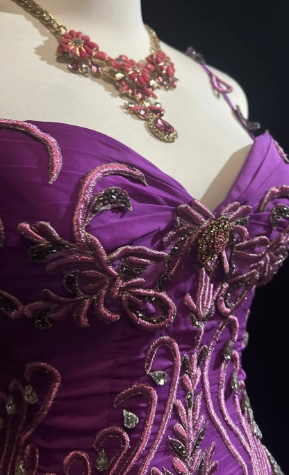 Vintage Prom Dresses Mermaid Spaghetti Strap Purple Chiffon With Beads Appliques Floor Length 80s Formal Gown N2583