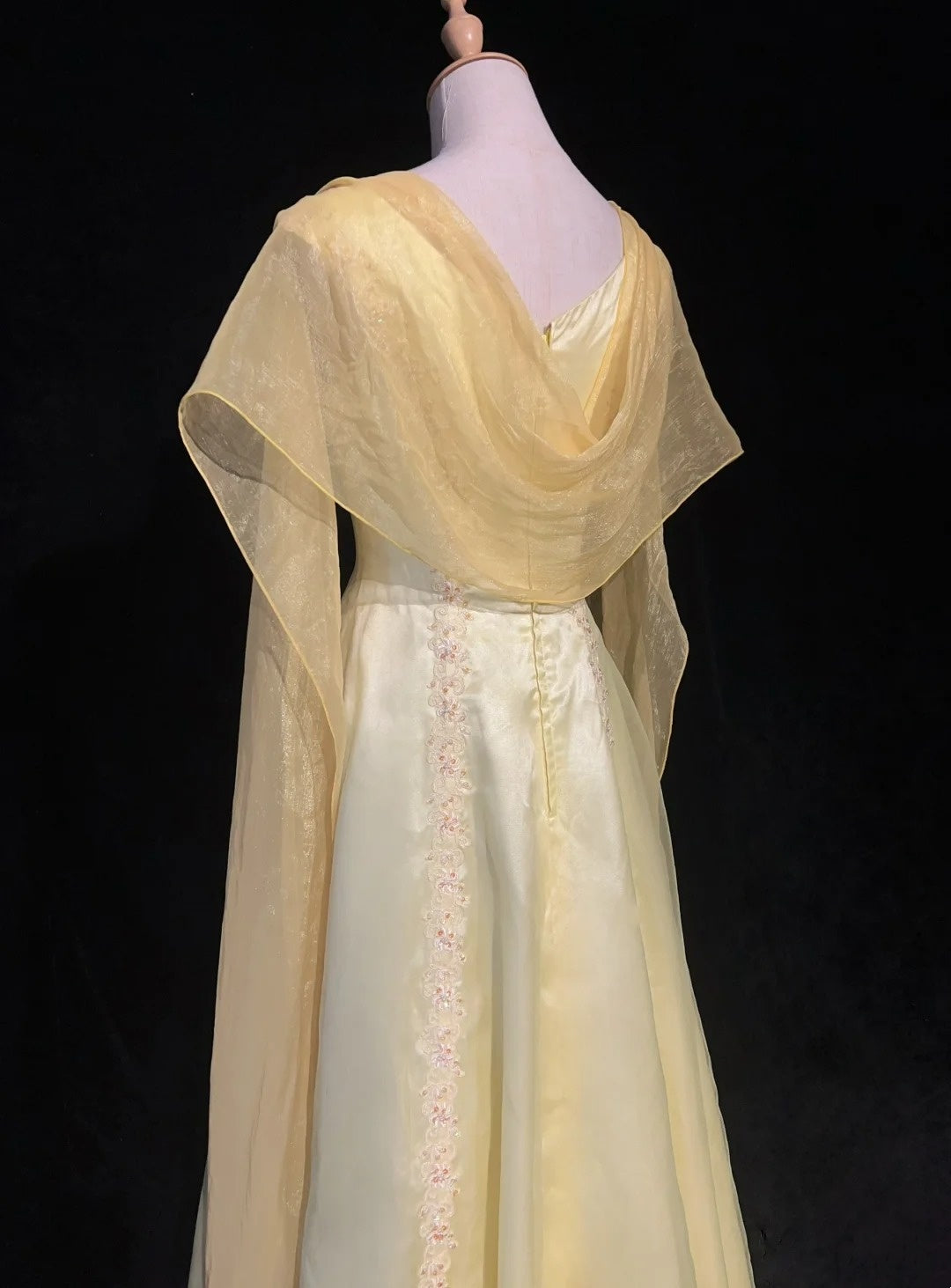 Vintage Prom Dresses 1950s Retro Classy A line Scoop Yellow Satin Evening Outfits With Scarf N3011