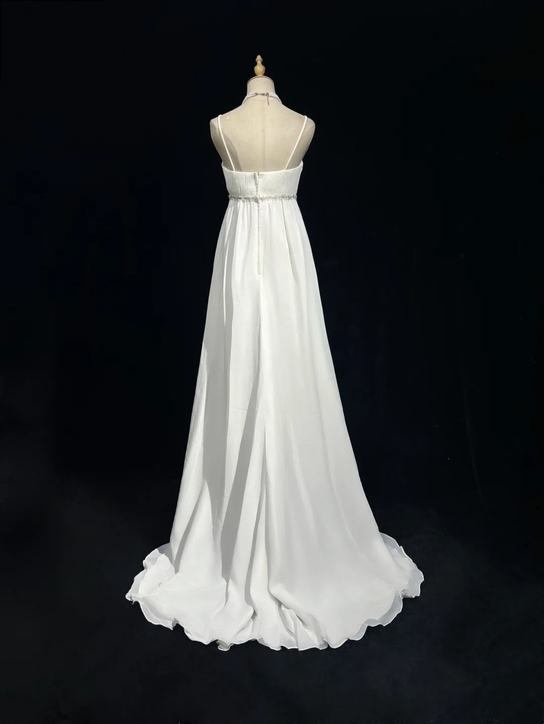 White Prom Dress Inspo A line Spaghetti Straps With Beading Modest Long Formal Party Gown RC0087