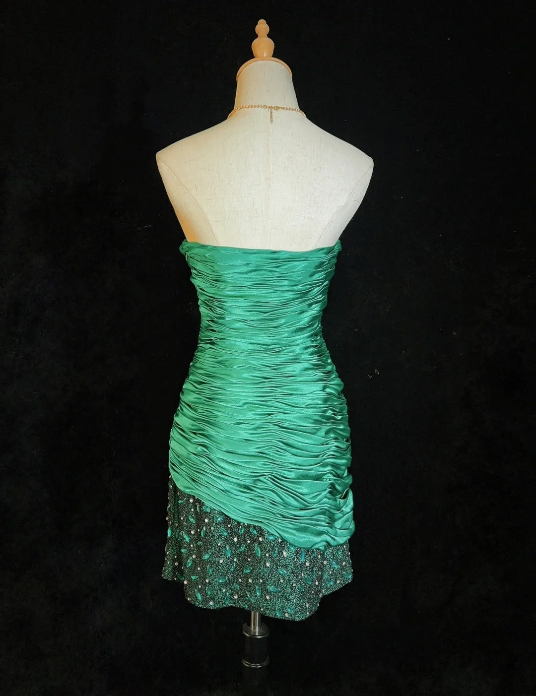 Vintage Sheath Strapless Green Short Mini Length Pleated Party Dress Cocktail Gown Homecoming Dresses N3903