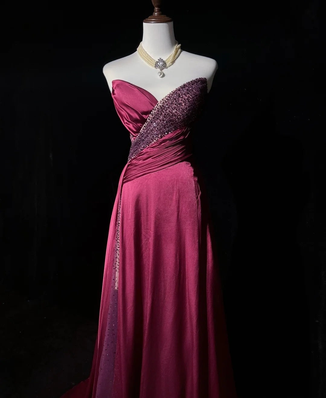 Vintage Prom Dresses A line Sweetheart Hot Pink Satin 70s With Beads Long Formal Gown N2530