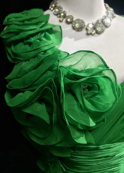 Green Prom Dress Inspo A Line Asymmetrical Spaghetti Straps With Flowers Birthday Outfits Formal Party Gown RC0106