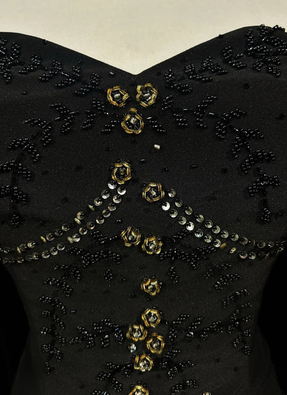 Vintage Prom Dresses Mermaid Sweetheart Black Tie Gown 80s Satin Evening Formal Dress RB3263