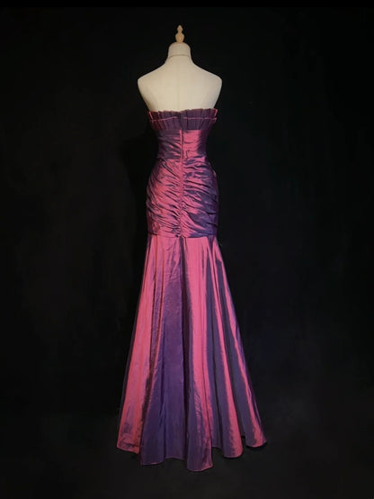 Vintage Prom Dresses Mermaid Sweetheart Purple Satin 90s With Ruffles Long Formal Party Dress N2513