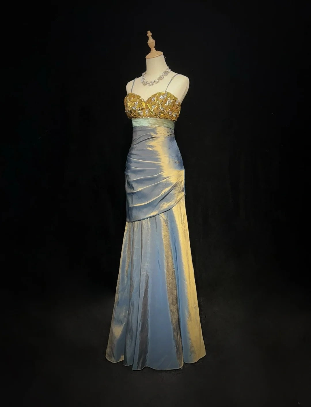 New Prom Dresses Mermaid Spaghetti Strap Floor Length Taffeta Formal Evening Dress N3697