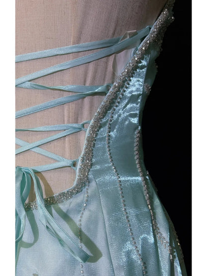 Vintage Prom Dresses 80s Mermaid Halter Blue Sleeveless With Cape Beading Semi Formal Evening Outfits N3616